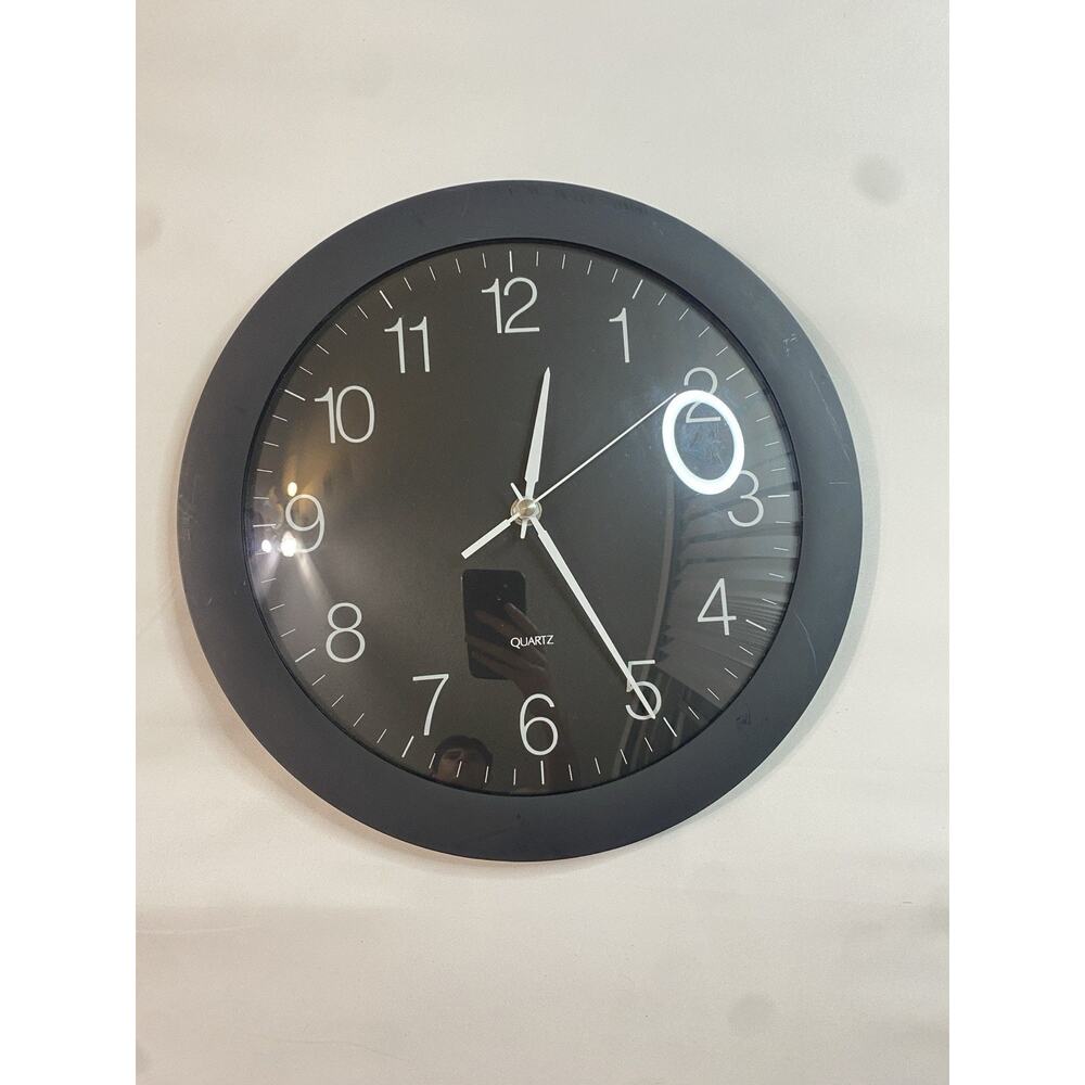 Modern Black Wall Clock 10" Round White Minimalist Quartz Analog Office Home